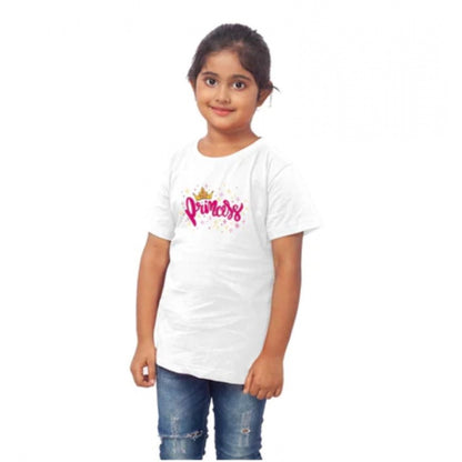 Generic Girls Cotton Princess Half Sleeve TShirt (White)