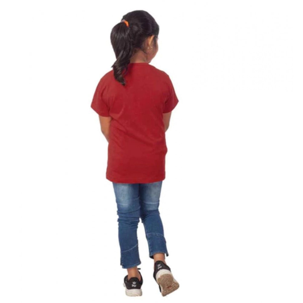 Generic Girls Cotton Tribal Half Sleeve TShirt (Maroon)