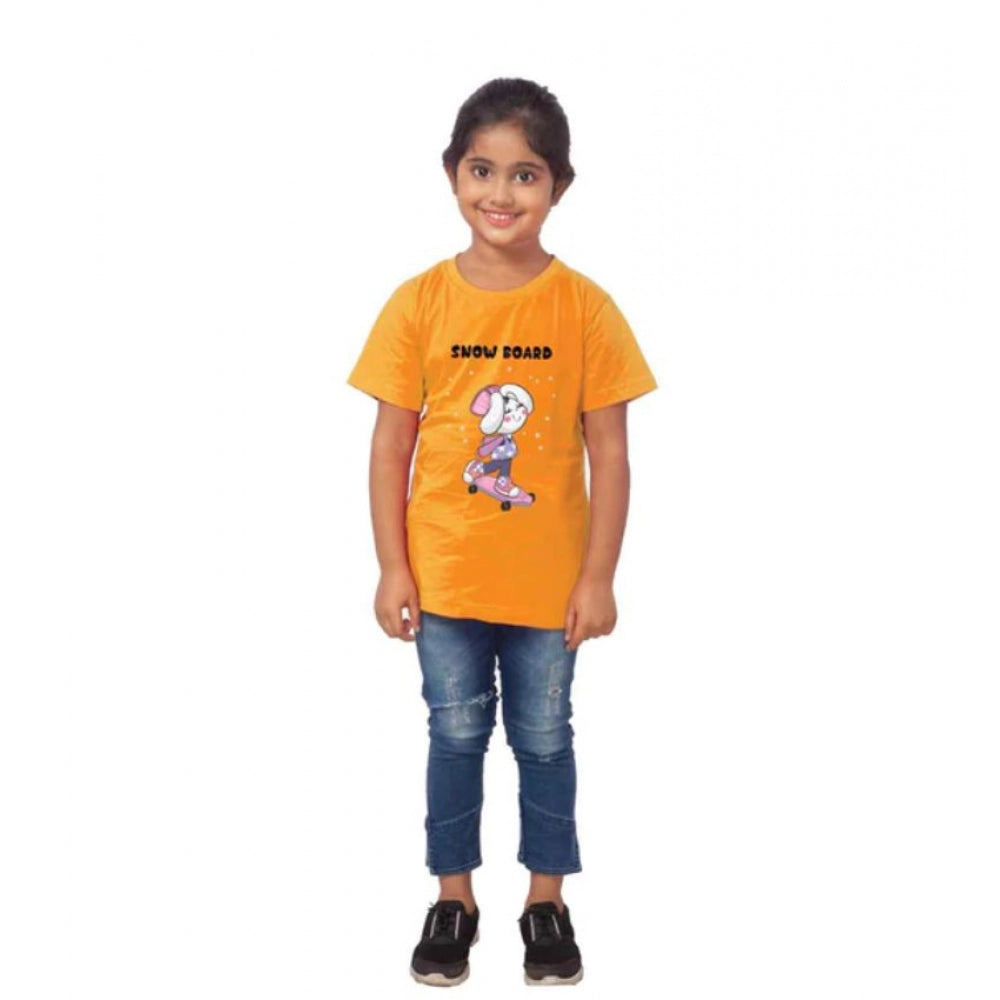 Generic Girls Cotton Snow Board Half Sleeve TShirt (Mustard)