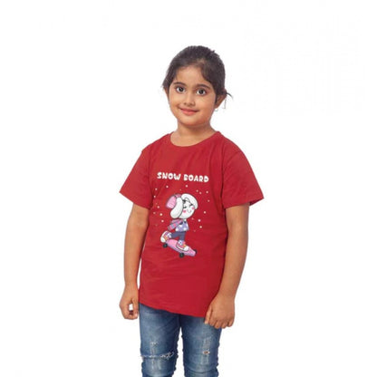 Generic Girls Cotton Snow Board Half Sleeve TShirt (Maroon)