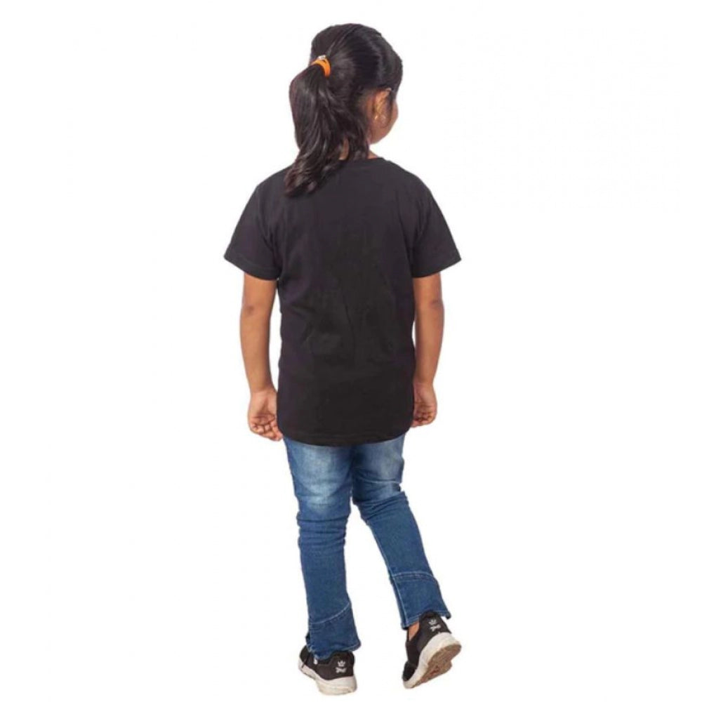 Generic Girls Cotton Snow Board Half Sleeve TShirt (Black)