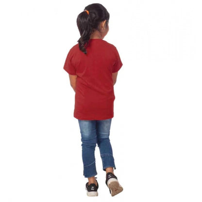 Generic Girls Cotton Adelie Half Sleeve TShirt (Maroon)