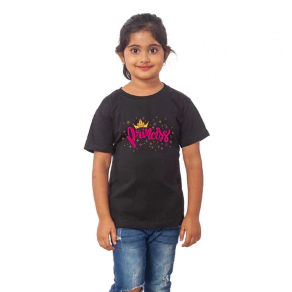 Generic Girls Cotton Princess Half Sleeve TShirt (Black)