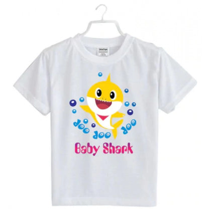 Girls Cotton Baby Shark Half Sleeve TShirt (White)