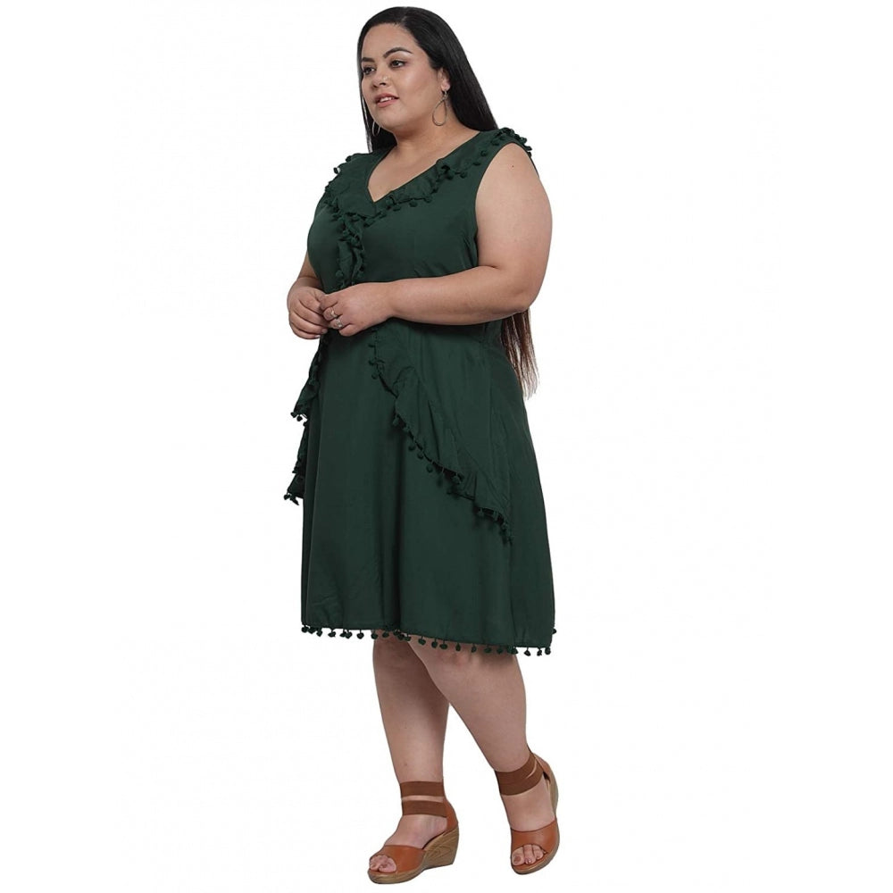 Women's Crepe Solid Knee Length Fit and Flare Dress (Botal Green)