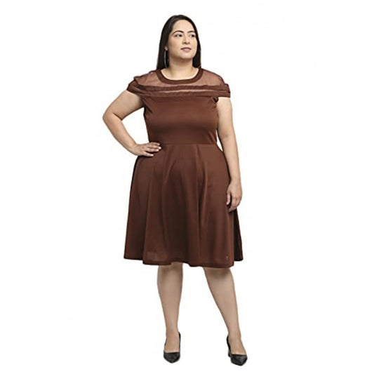 Women's Hojri Solid Knee Length Fit and Flare Dress (Brown)