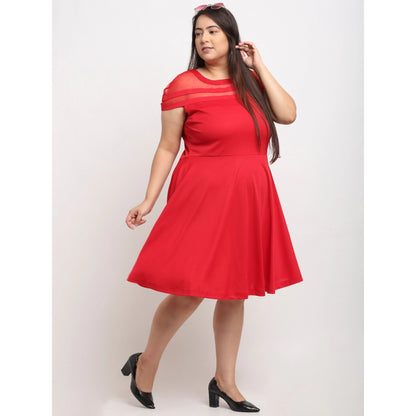 Women's Hojri Solid Knee Length Fit and Flare Dress (Red)