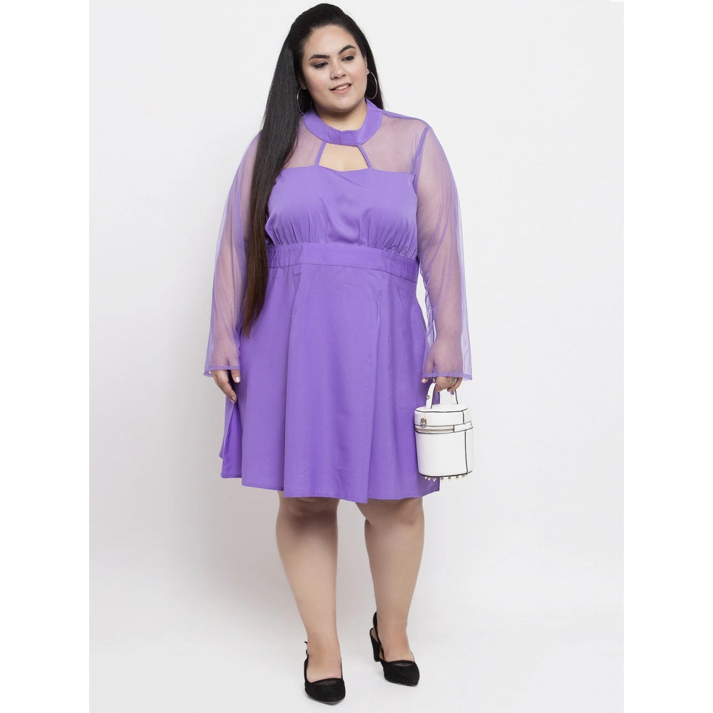 Women's Crepe Solid Knee Length Fit and Flare Dress (Purple)