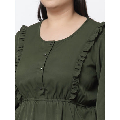 Women's Crepe Solid Knee Length Fit and Flare Dress (Botal Green)