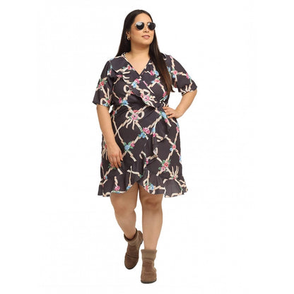 Women's Crepe Printed Knee Length Fit and Flare Dress (Multi)