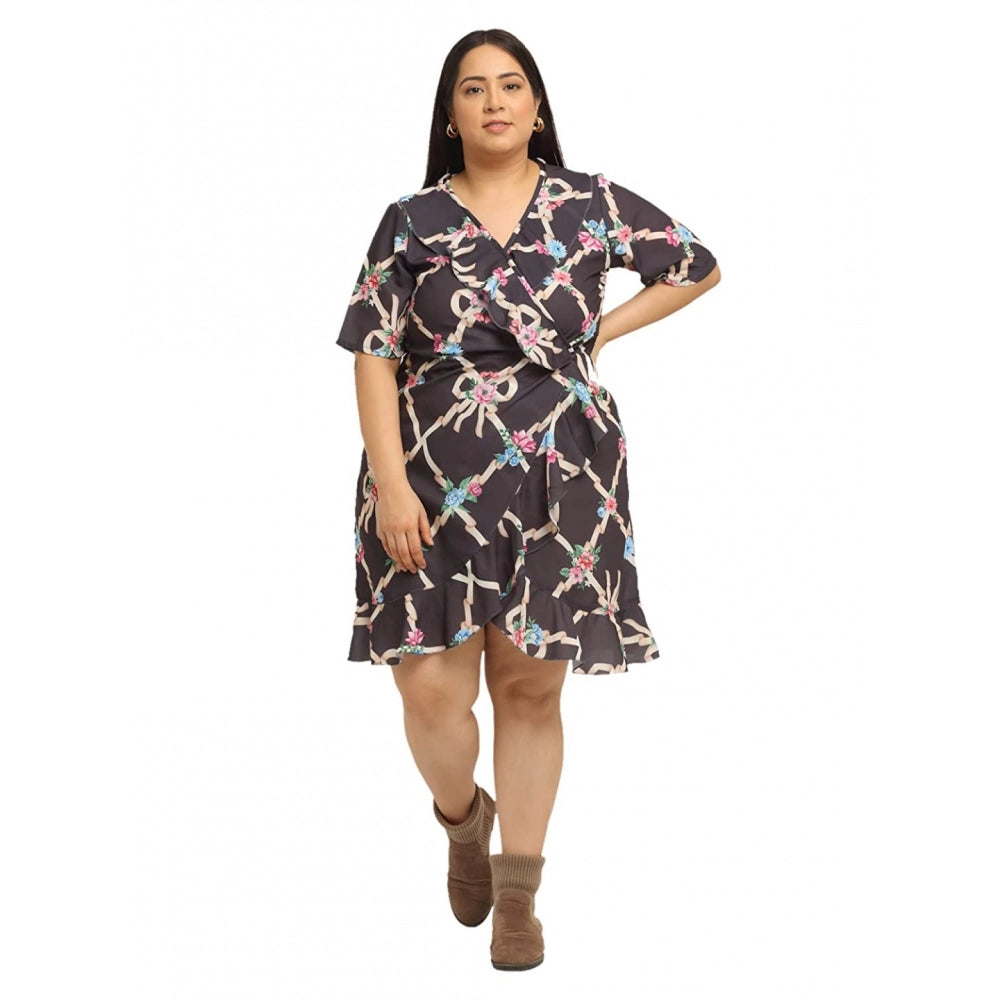 Women's Crepe Printed Knee Length Fit and Flare Dress (Multi)