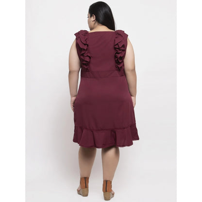 Women's Crepe Solid Knee Length Fit and Flare Dress (Brown)