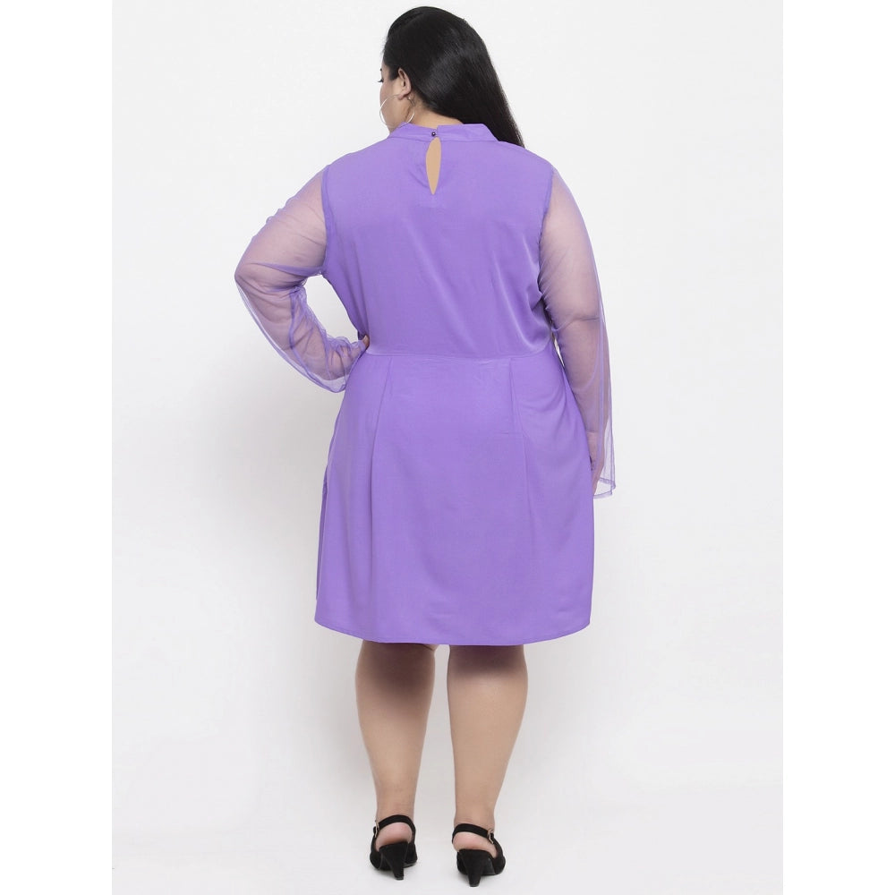 Women's Crepe Solid Knee Length Fit and Flare Dress (Purple)