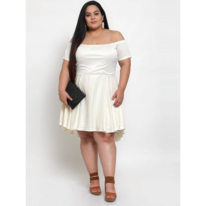 Women's Hojri Solid Knee Length Fit and Flare Dress (Off White)