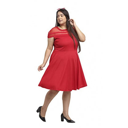 Women's Hojri Solid Knee Length Fit and Flare Dress (Red)