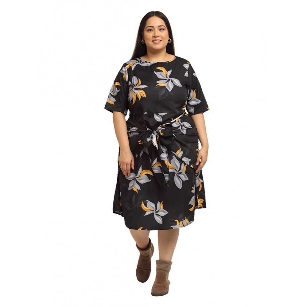 Women's Crepe Printed Knee Length Fit and Flare Dress (Multi)