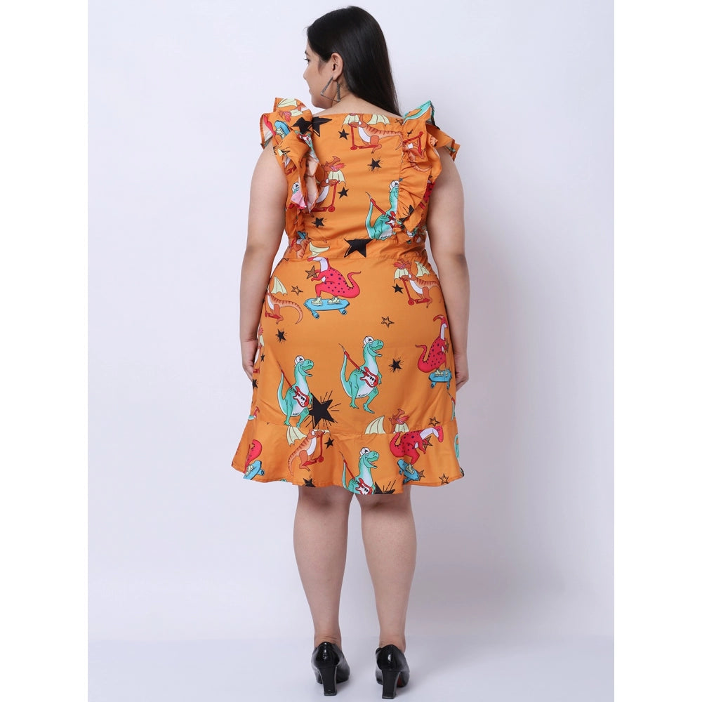 Women's Crepe Printed Knee Length Fit and Flare Dress (Multicolor)