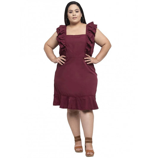 Women's Crepe Solid Knee Length Fit and Flare Dress (Brown)