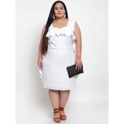 Women's Crepe Solid Knee Length Fit and Flare Dress (White)