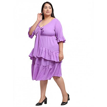 Women's Crepe Solid Knee Length Fit and Flare Dress (Purple)