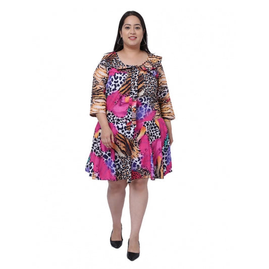 Women's Crepe Printed Knee Length Fit and Flare Dress (Multicolor)