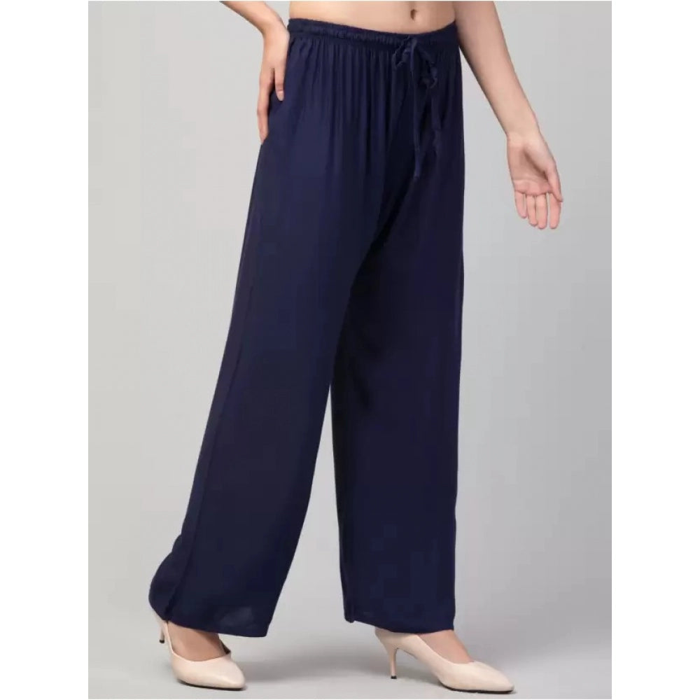 Generic Women's Plus Size Relaxed Fit Viscose Rayon Palazzo Trousers (Dark Blue)