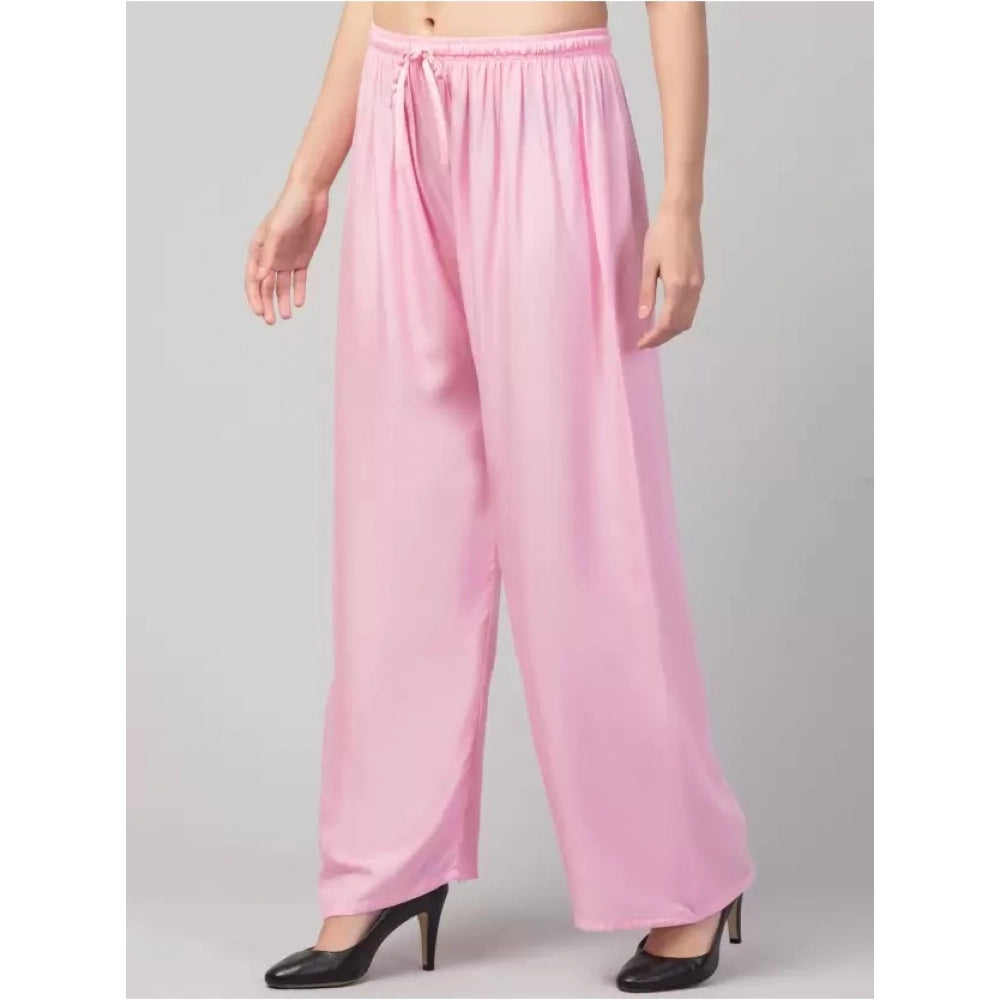 Generic Women's Plus Size Relaxed Fit Viscose Rayon Palazzo Trousers (Pink)