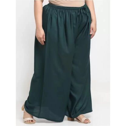 Generic Women's Plus Size Flared Fit Viscose Rayon Palazzo Trousers (Dark Green)