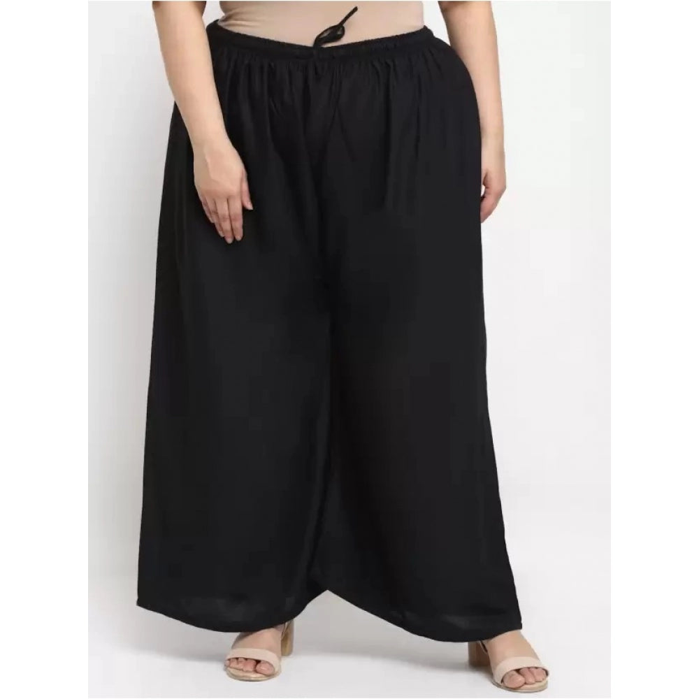 Generic Women's Plus Size Flared Fit Viscose Rayon Palazzo Trousers (Black)