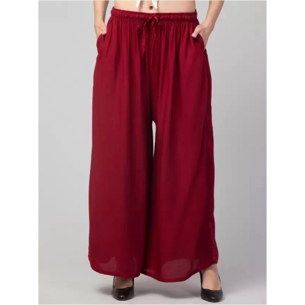 Generic Women's Plus Size Relaxed Fit Viscose Rayon Palazzo Trousers (Maroon)