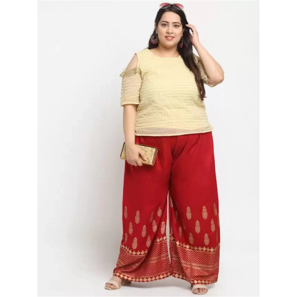 Generic Women's Plus Size Relaxed Fit Viscose Rayon Palazzo Trousers (Red)