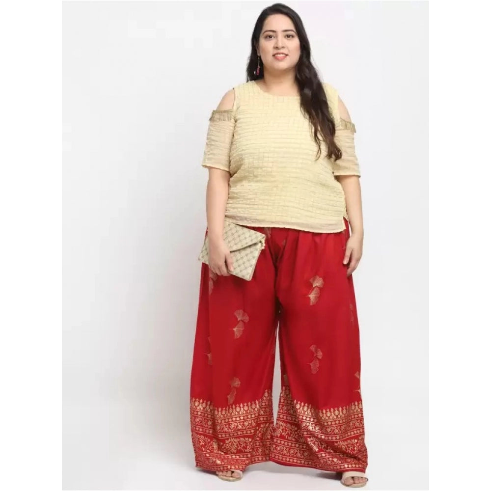 Women's Plus Size Relaxed Fit Viscose Rayon Palazzo Trousers (Red)