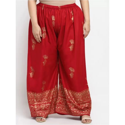 Women's Plus Size Relaxed Fit Viscose Rayon Palazzo Trousers (Red)