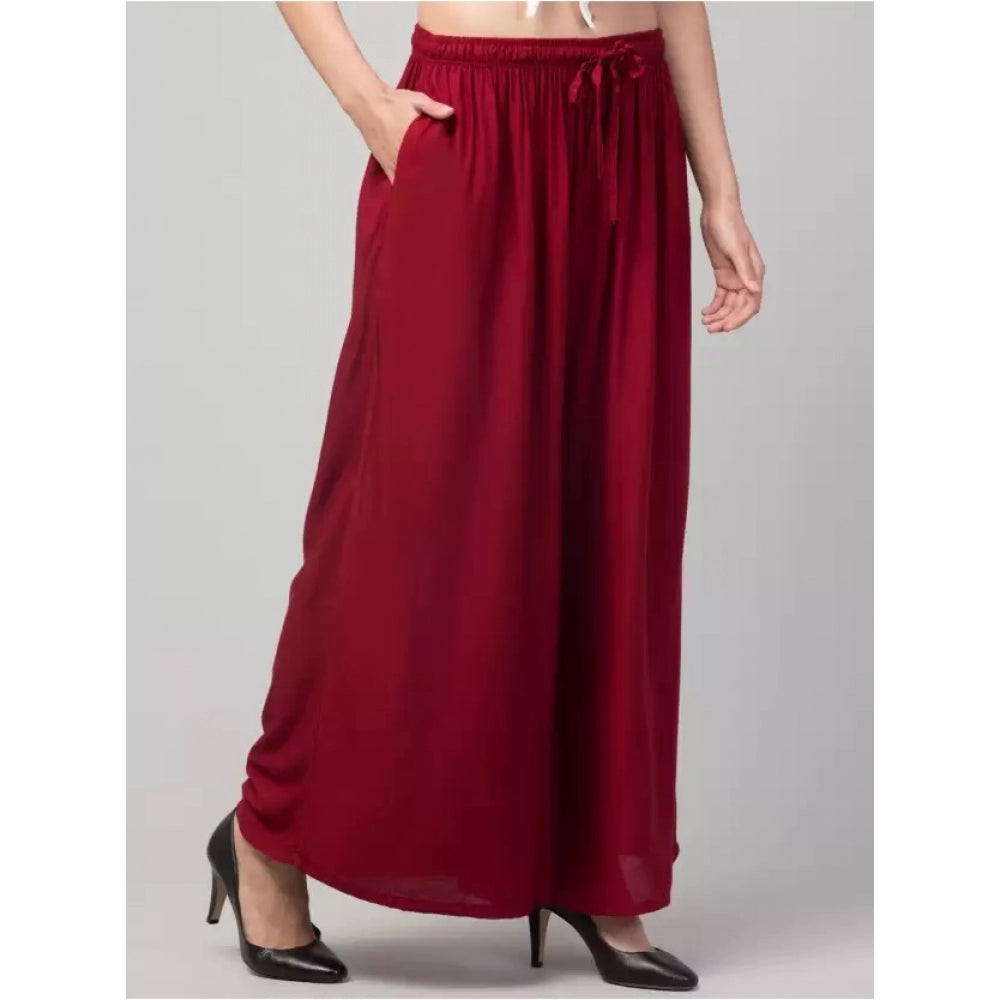 Generic Women's Plus Size Relaxed Fit Viscose Rayon Palazzo Trousers (Maroon)