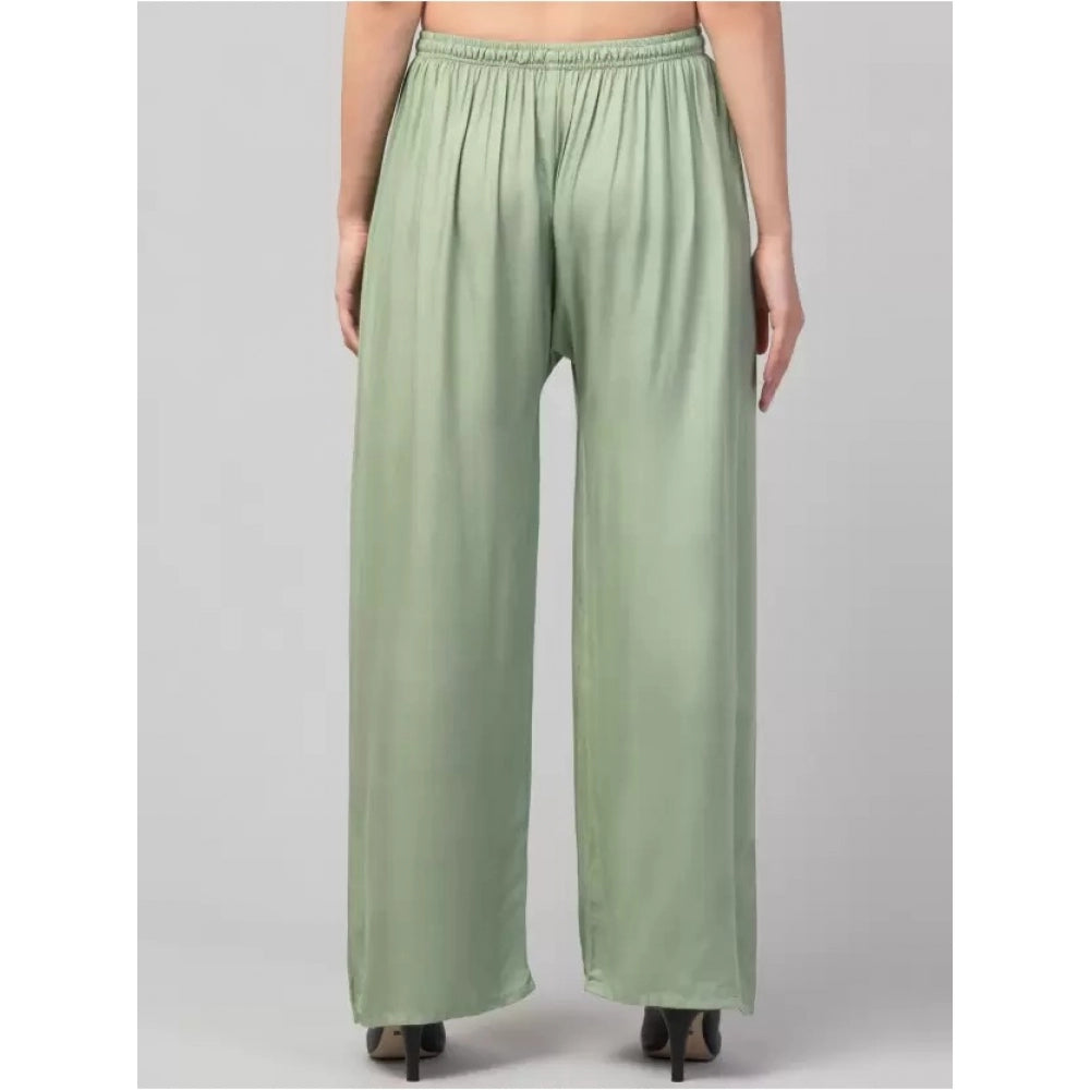 Generic Women's Plus Size Relaxed Fit Viscose Rayon Palazzo Trousers (Light Green)