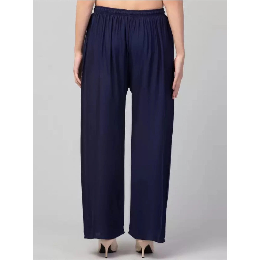 Generic Women's Plus Size Relaxed Fit Viscose Rayon Palazzo Trousers (Dark Blue)