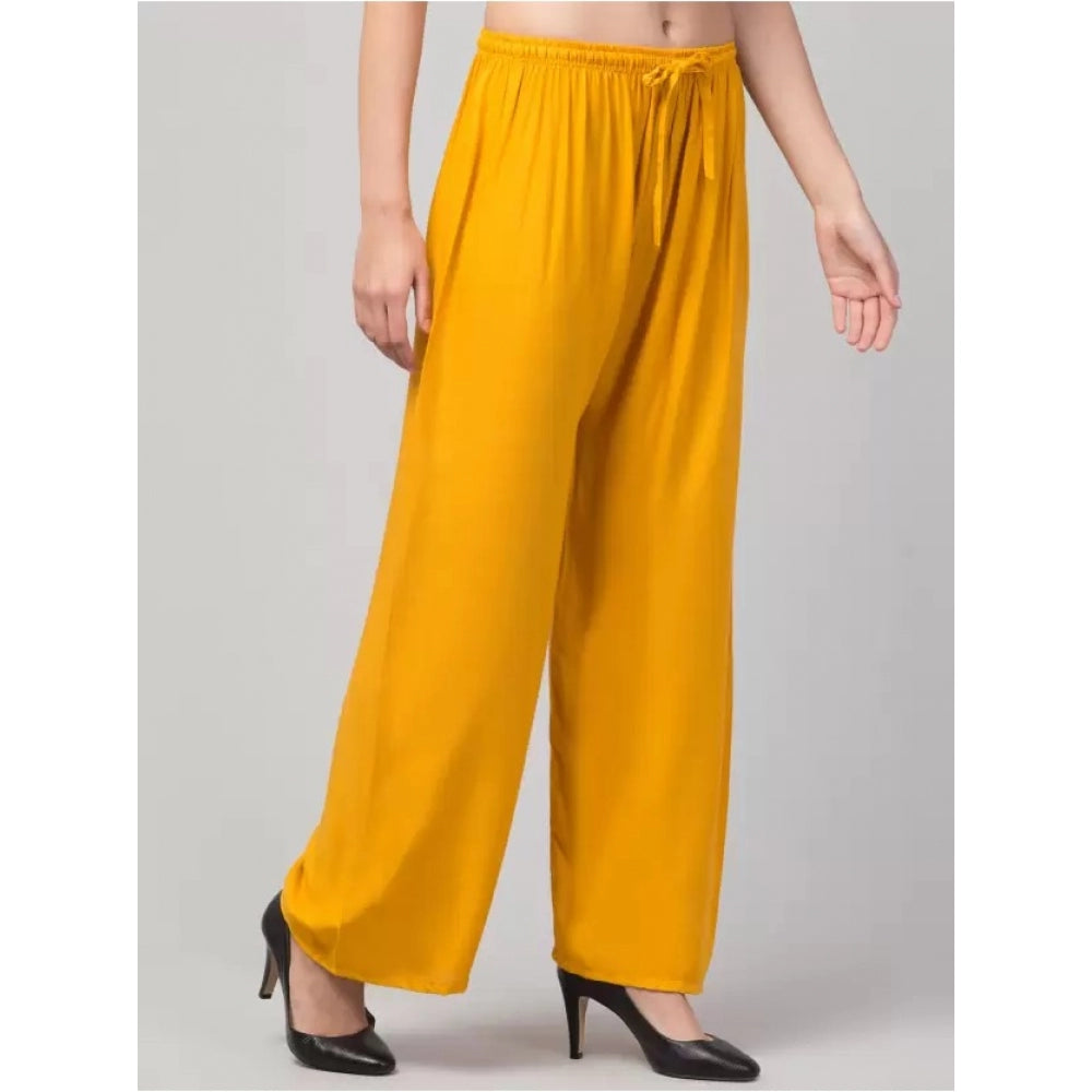 Generic Women's Plus Size Relaxed Fit Viscose Rayon Palazzo Trousers (Yellow)