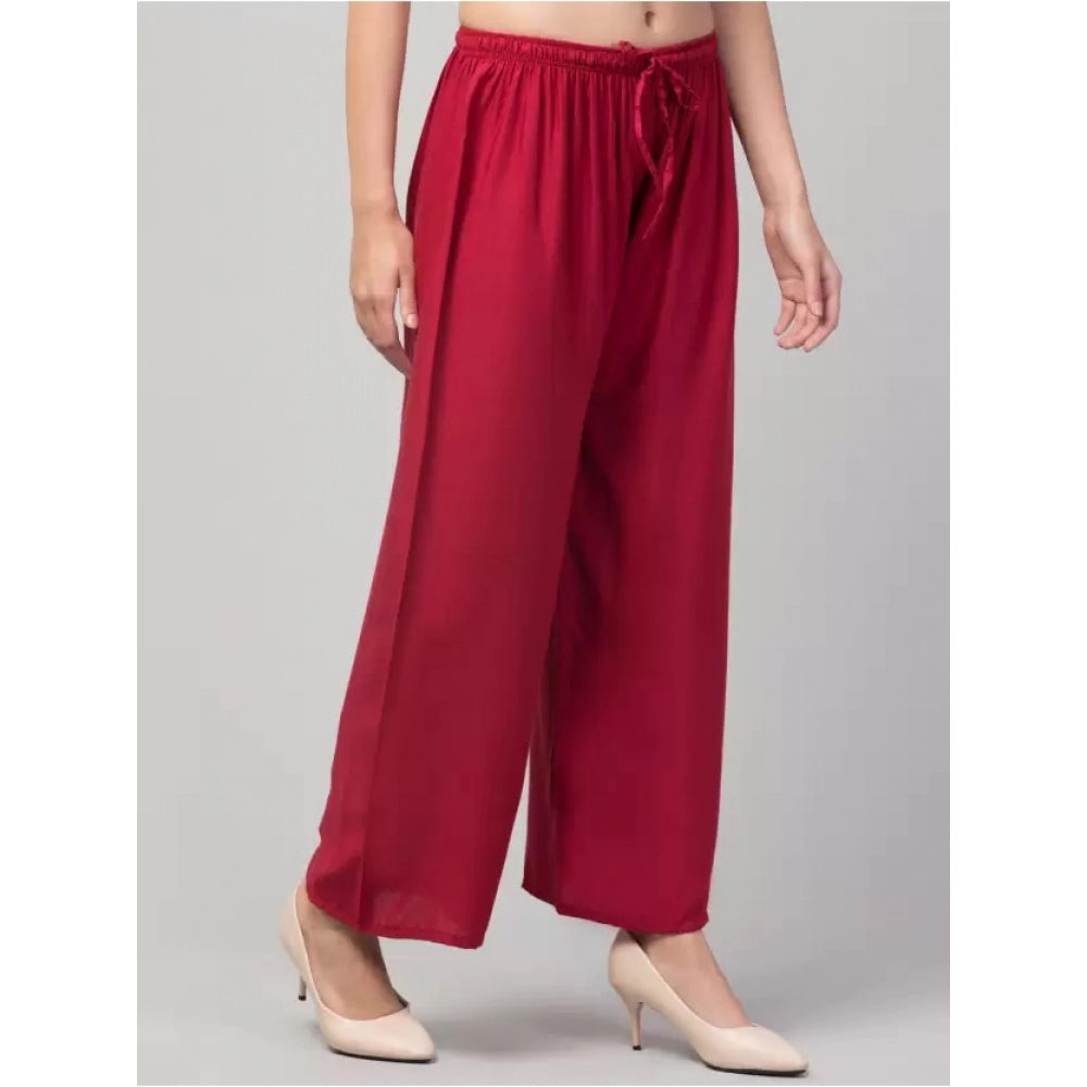 Generic Women's Plus Size Relaxed Fit Viscose Rayon Palazzo Trousers (Maroon)