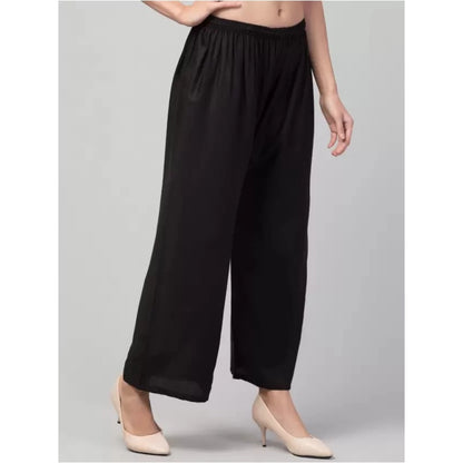 Generic Women's Plus Size Relaxed Fit Viscose Rayon Palazzo Trousers (Black)