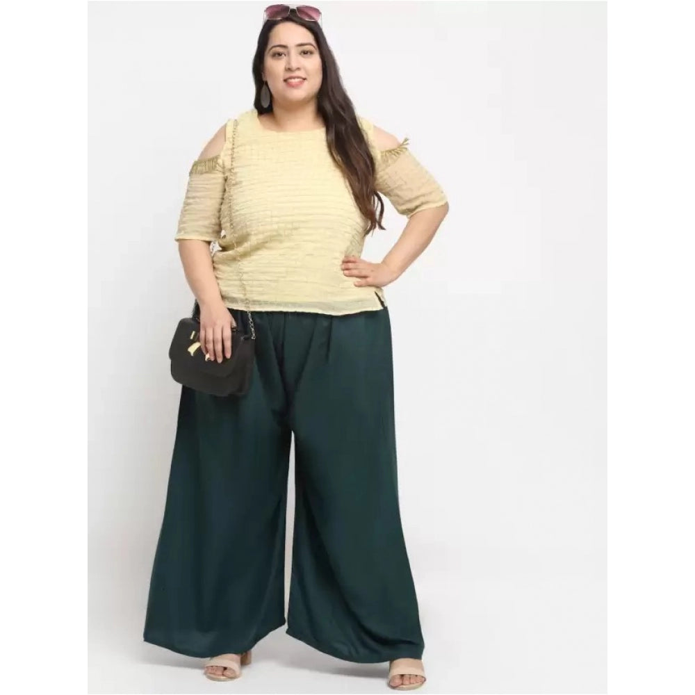 Generic Women's Plus Size Flared Fit Viscose Rayon Palazzo Trousers (Dark Green)