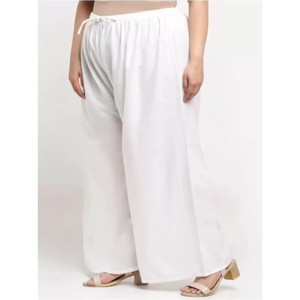 Generic Women's Plus Size Flared Fit Viscose Rayon Palazzo Trousers (White)