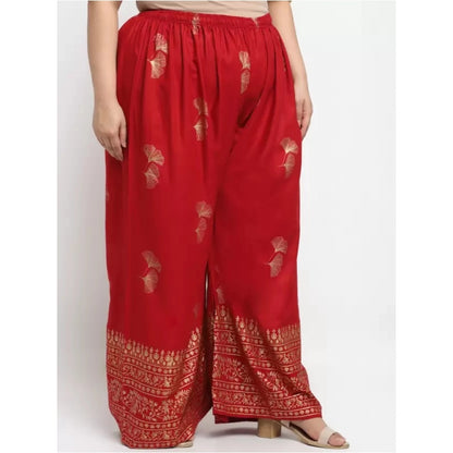 Women's Plus Size Relaxed Fit Viscose Rayon Palazzo Trousers (Red)