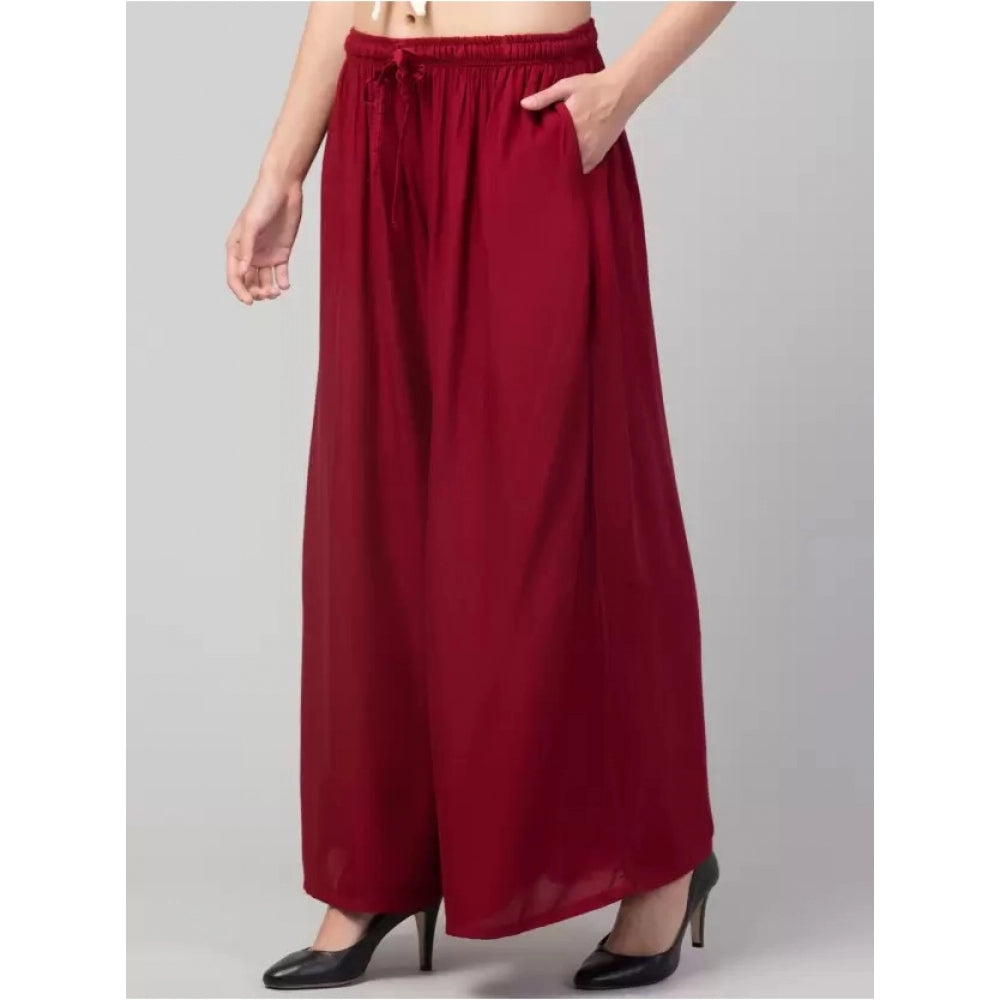 Generic Women's Plus Size Relaxed Fit Viscose Rayon Palazzo Trousers (Maroon)