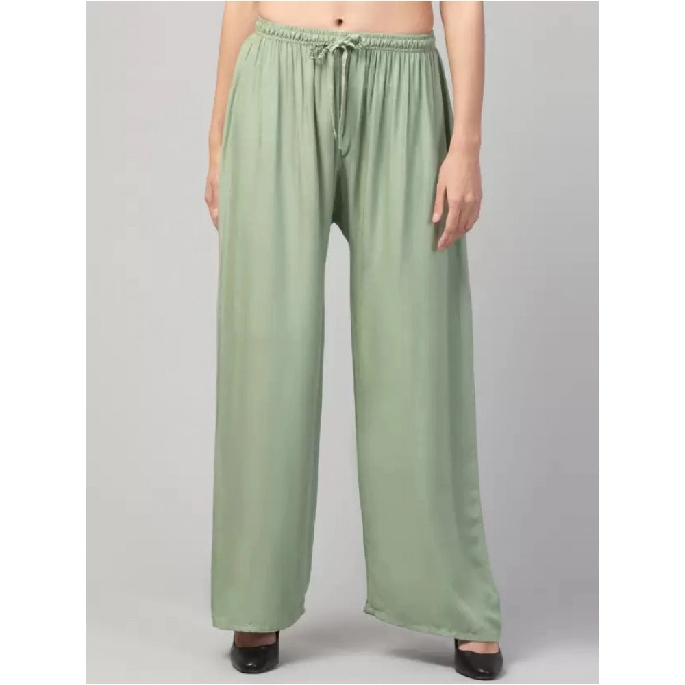 Generic Women's Plus Size Relaxed Fit Viscose Rayon Palazzo Trousers (Light Green)