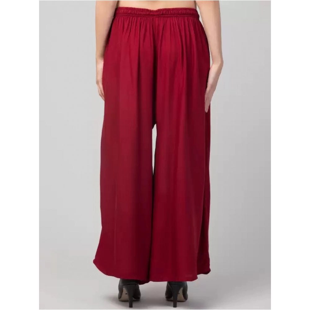 Generic Women's Plus Size Relaxed Fit Viscose Rayon Palazzo Trousers (Maroon)