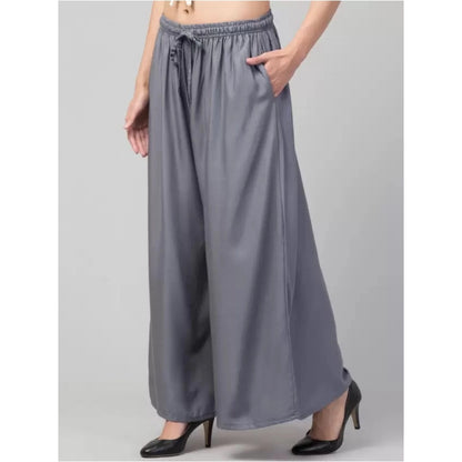 Generic Women's Plus Size Relaxed Fit Viscose Rayon Palazzo Trousers (Grey)