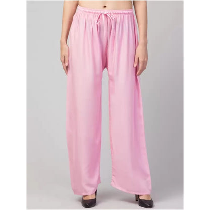 Generic Women's Plus Size Relaxed Fit Viscose Rayon Palazzo Trousers (Pink)