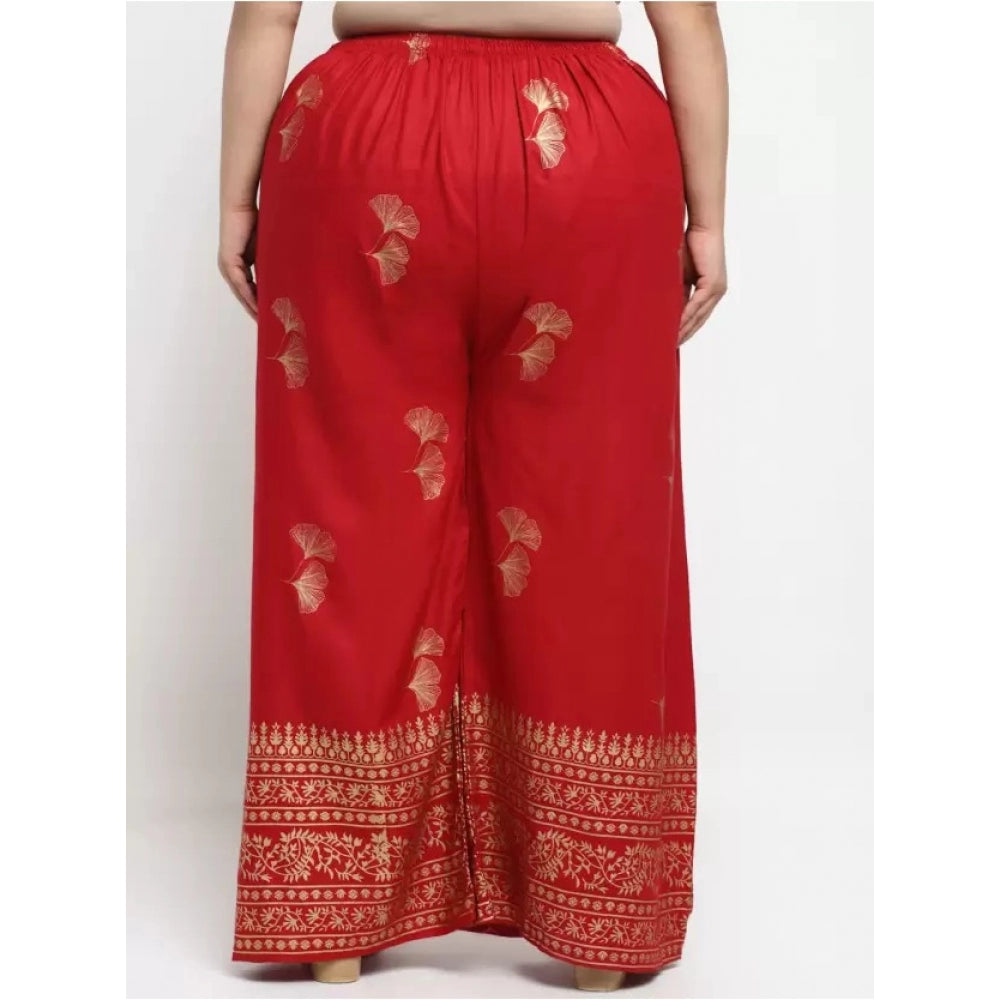 Women's Plus Size Relaxed Fit Viscose Rayon Palazzo Trousers (Red)