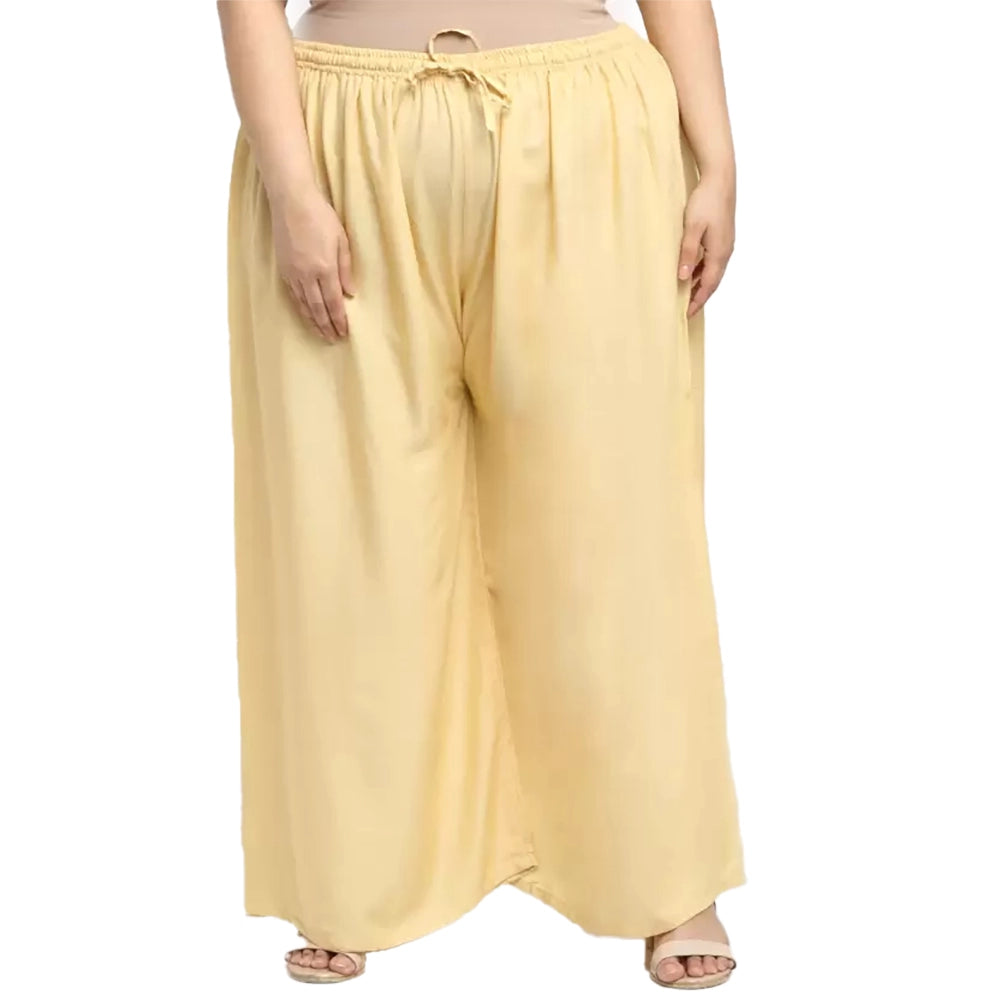 Generic Women's Plus Size Flared Fit Viscose Rayon Palazzo Trousers (Gold)