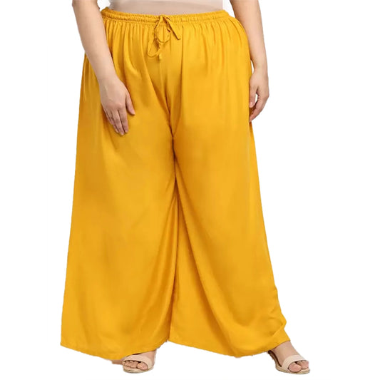 Generic Women's Plus Size Flared Fit Viscose Rayon Palazzo Trousers (Yellow)